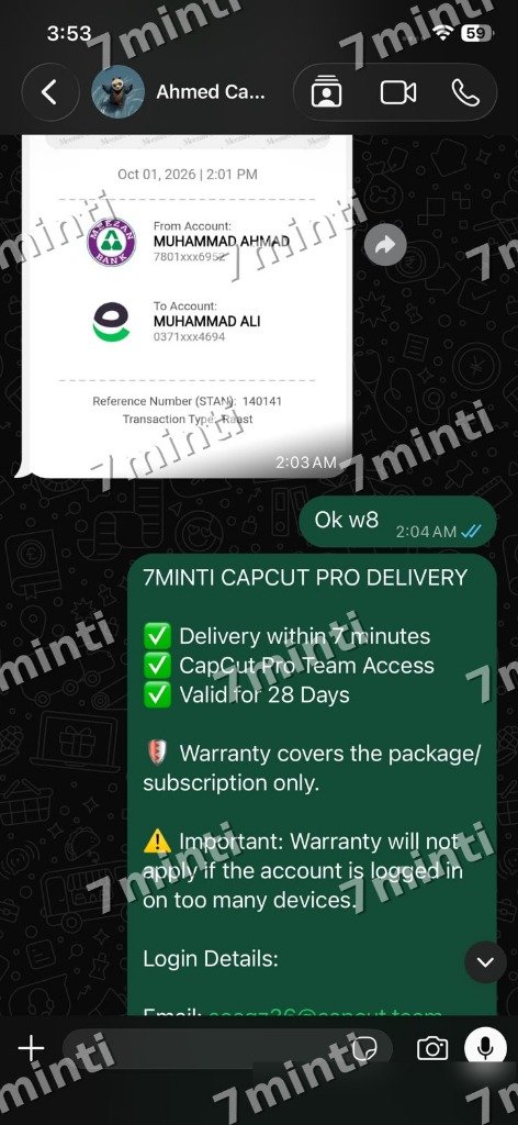 7minti Verified Delivery #2 - CapCut Pro Team Access WhatsApp Dispatch Proof