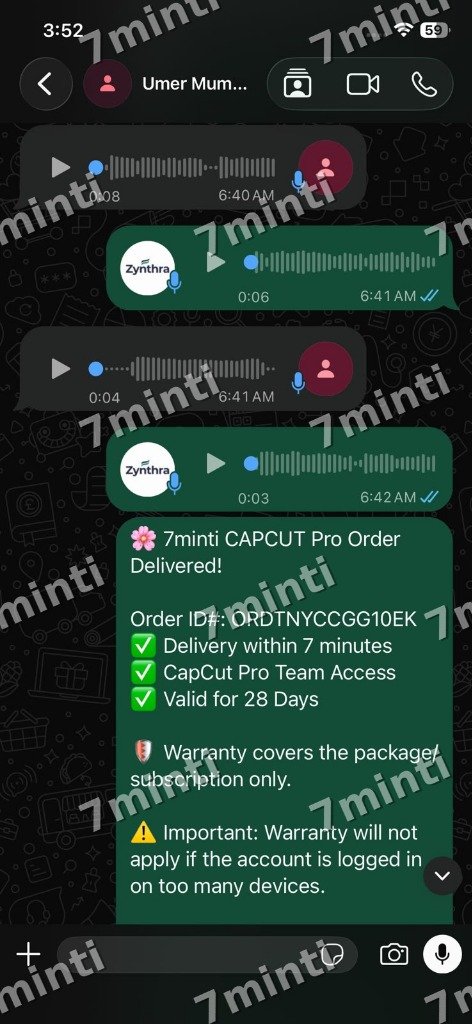 7minti Verified Delivery #4 - CapCut Pro Team License WhatsApp Dispatch Proof