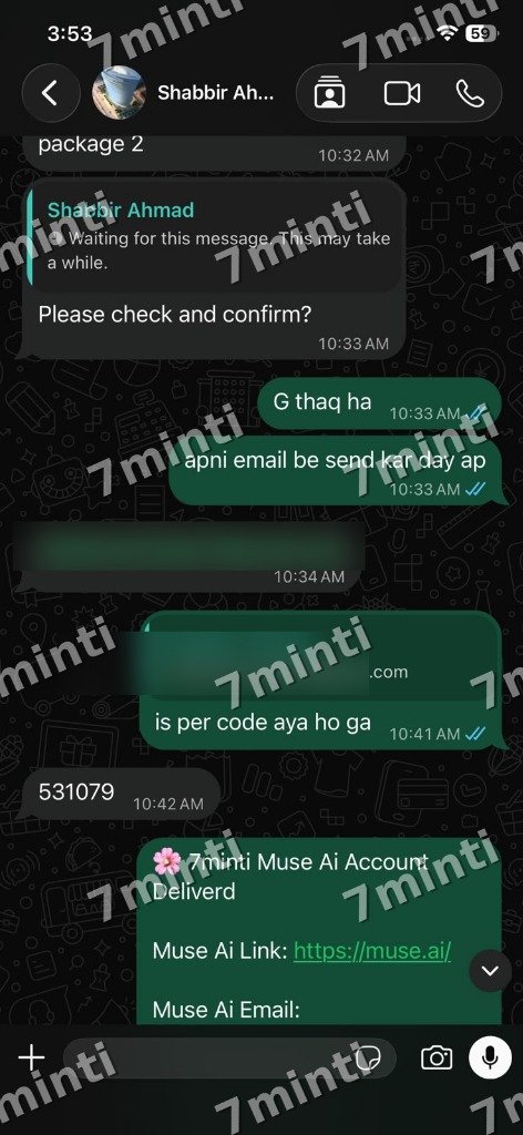 7minti Verified Delivery #7 - Muse AI Package 2 WhatsApp Dispatch Proof